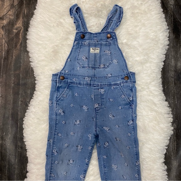 OSHKOSH B'GOSH GIRLS FLORAL DENIM KIDS 4T OVERALLS CASUAL SUMMER BOHO - Picture 1 of 9